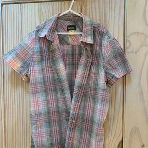 Cabelas pink plaid fishing shirt short sleeved